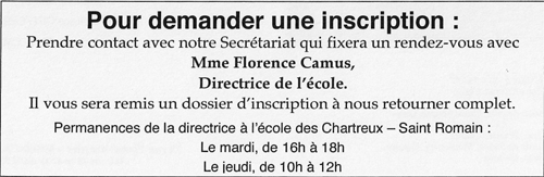 Incription  l'cole des Chartreux